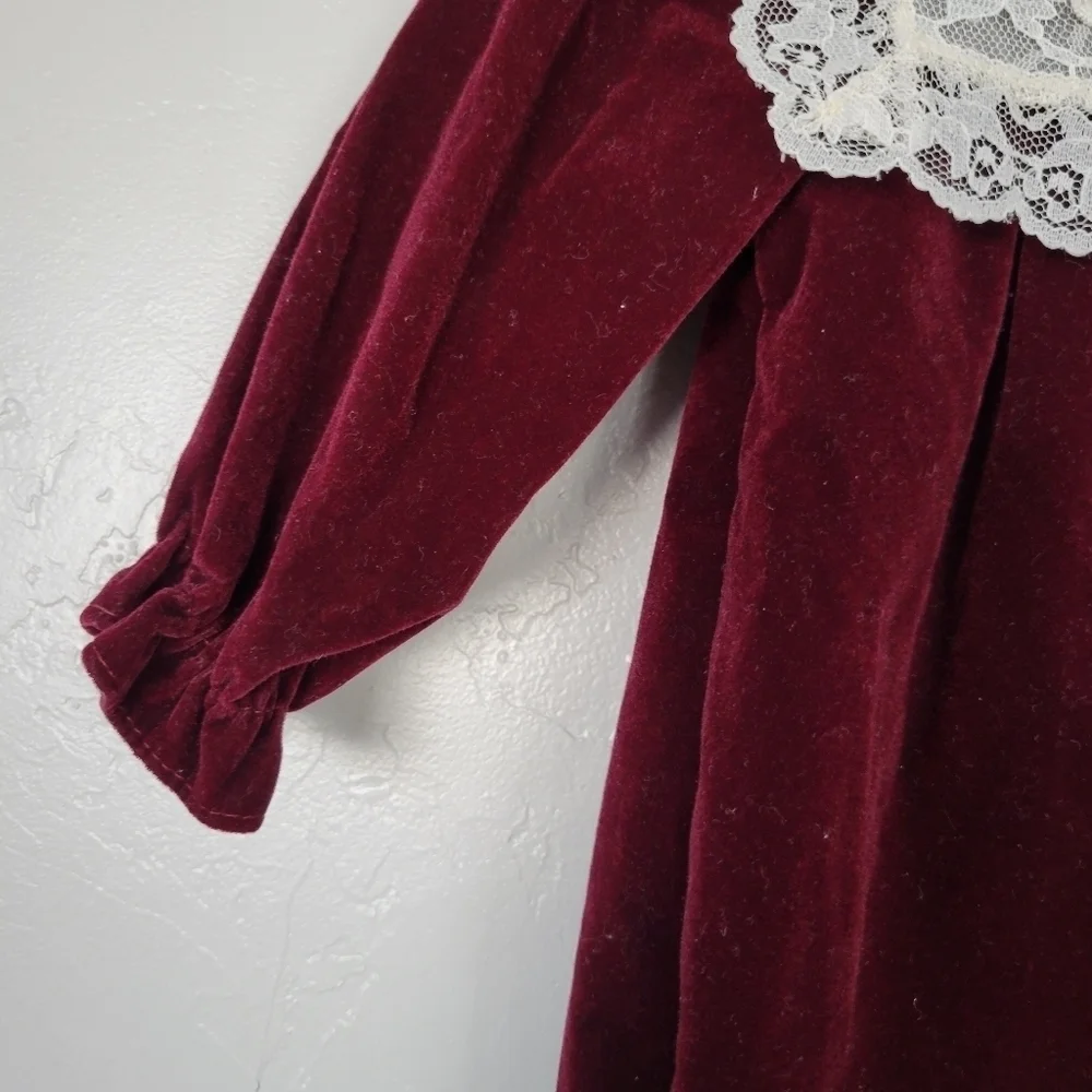 Jolene Vintage Burgundy Velvet One Piece Outfit Hat Set White Lace Baby Girl 12